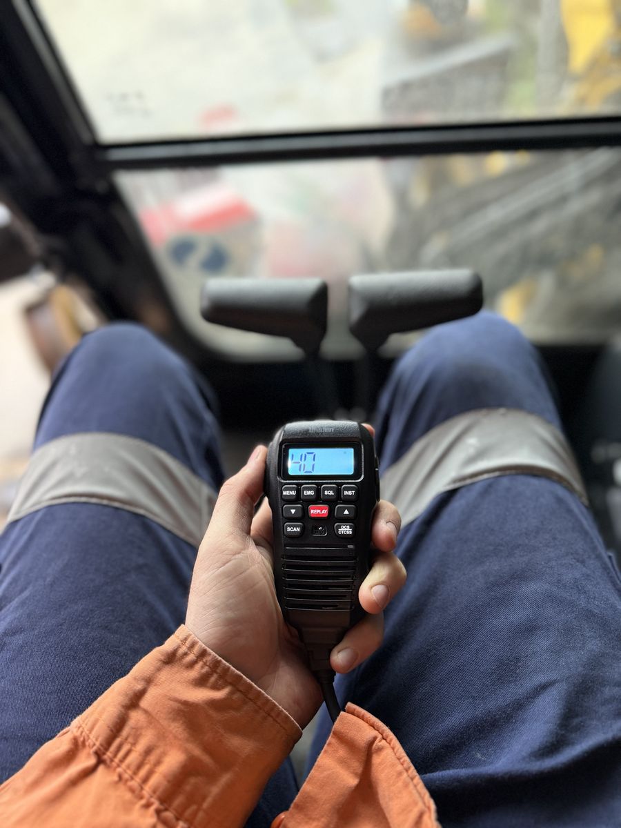 UHF radio in a machine cab